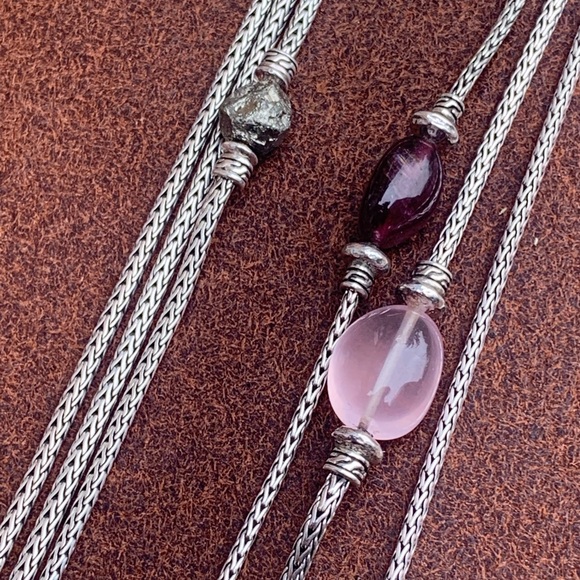 John Hardy X Adwoa Aboah 72 Inch Sterling Silver pink tourmaline Pyrite Necklace - Picture 14 of 16